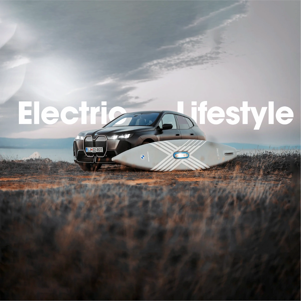 BMW x SipaBoards electric paddleboard paired with a BMW electric vehicle, showcasing the new electric water sports lifestyle